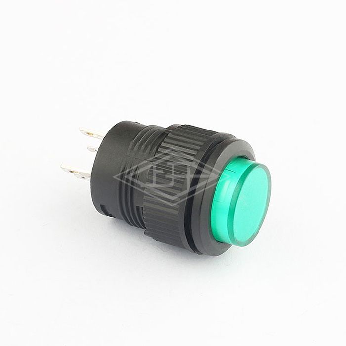 16mm Green led light round 5v led self lock illuminated push button switch