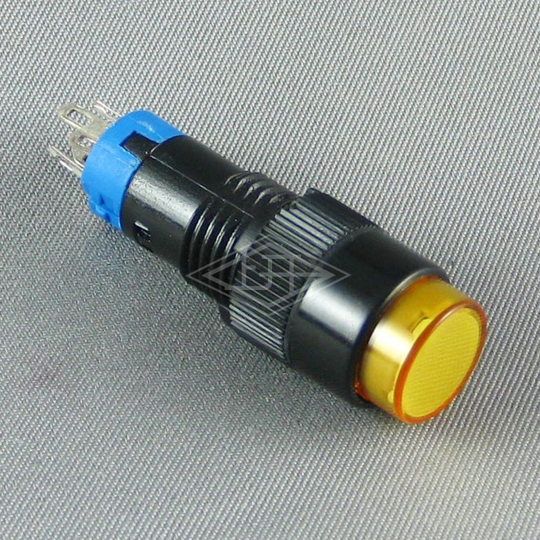 10mm 3 pins latching push button switch round yellow push button switch