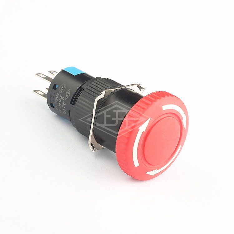 AJ16 6 Pin Double Pole 250v 16mm small red round mushroom emergency stop push button Rotary Switch