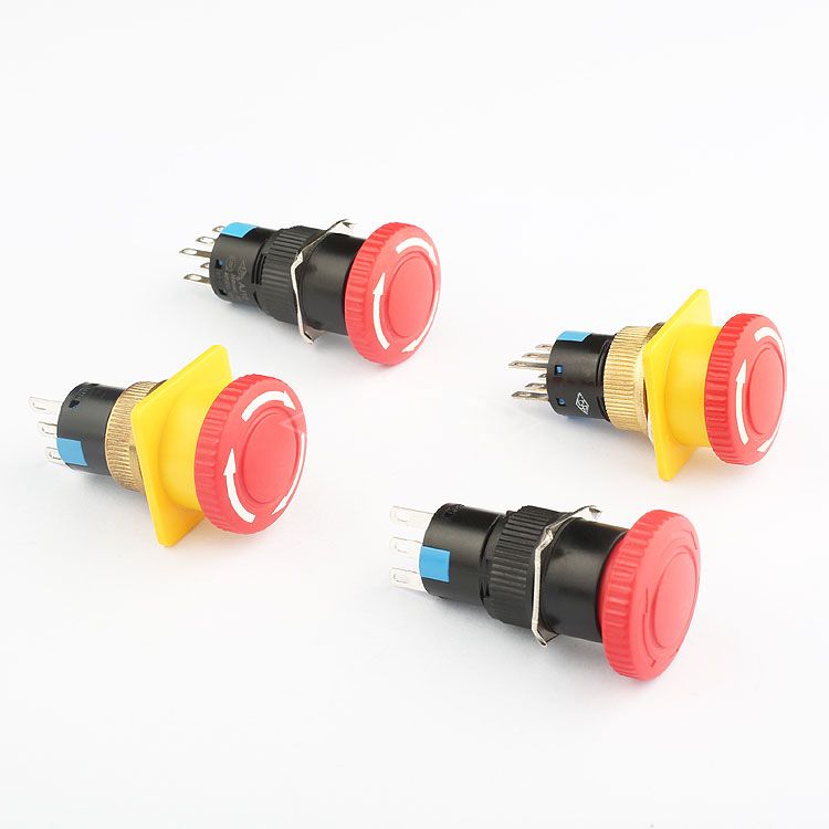 AJ16 6 Pin Double Pole 250v 16mm small red round mushroom emergency stop push button Rotary Switch