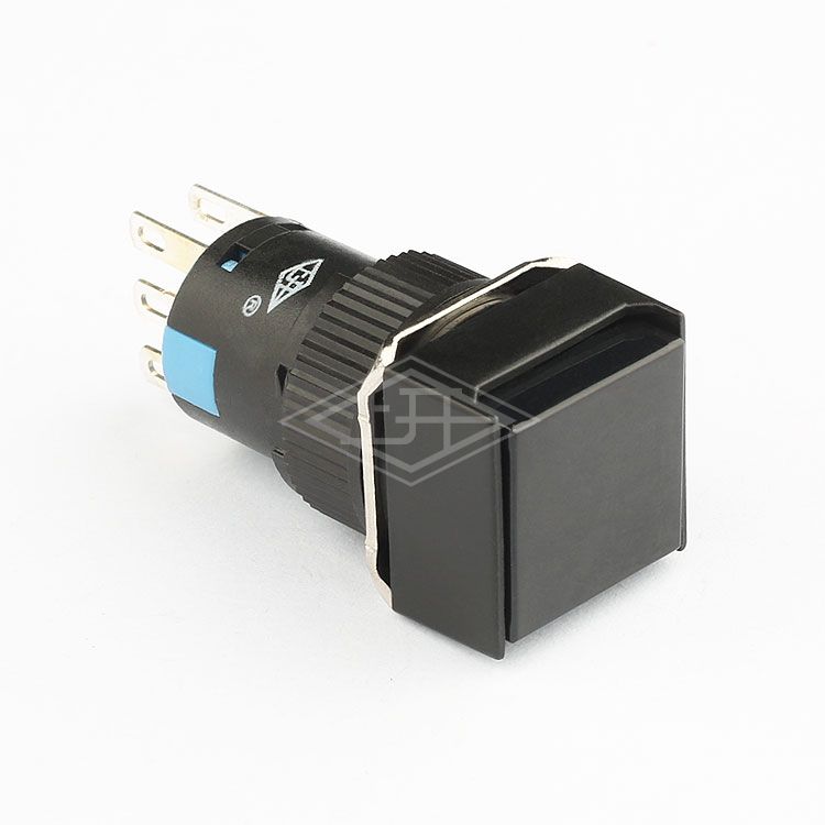 16mm 6pin push button switch square self locking double poles push button switch black square push button switch