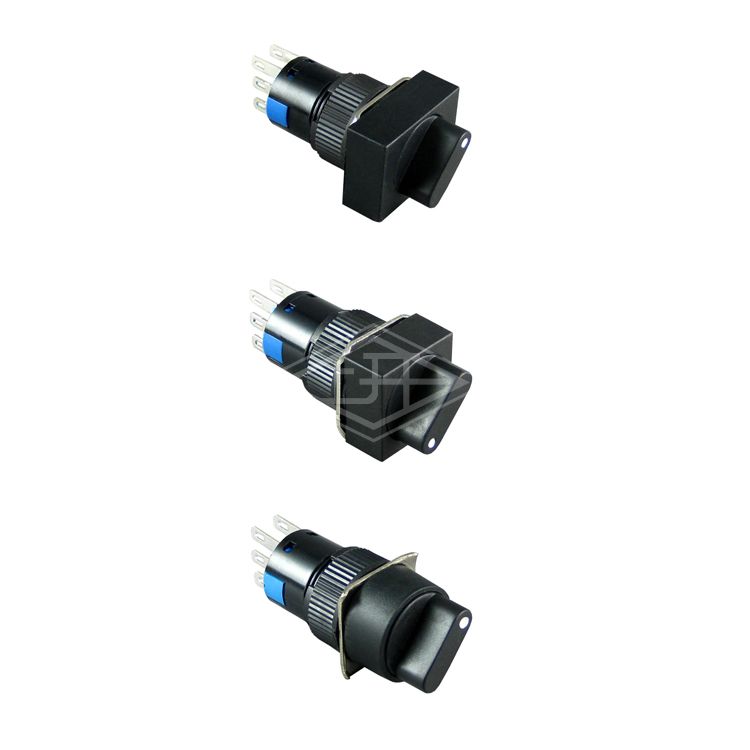 3A 250V AC 16mm square IP40 6 pin 2 way 2 position and 3 position miniature rotary switches