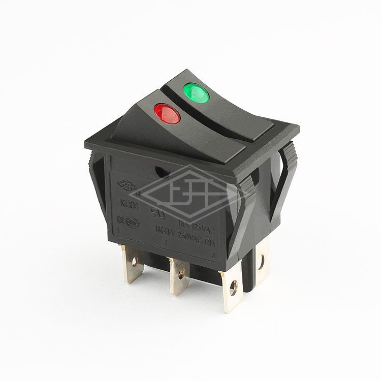 KCD1 DP-DT red and green illuminated  waterproof cover rocker switch
