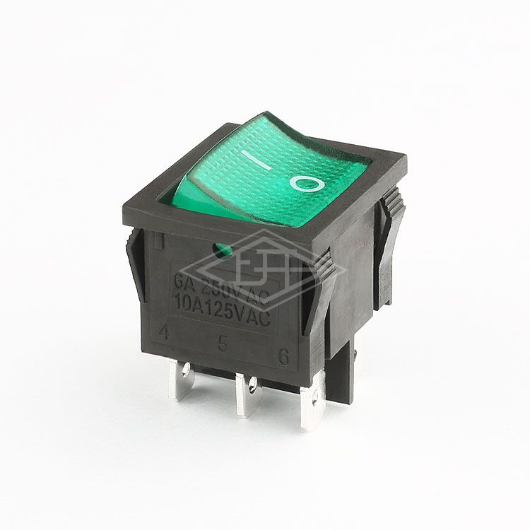 KCD5 Green DP-DT 6 pin on off on illuminated Rocker switch