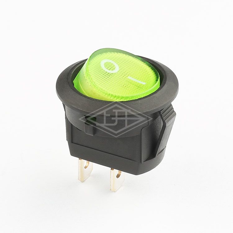 KCD8 SPST illuminated round on off green rocker switch