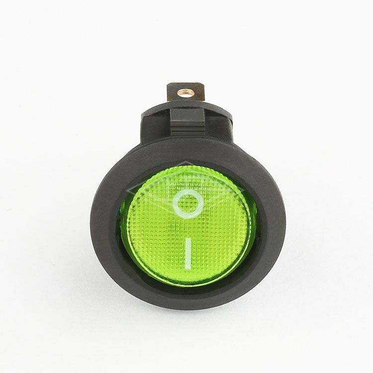 KCD8 SPST illuminated round on off green rocker switch