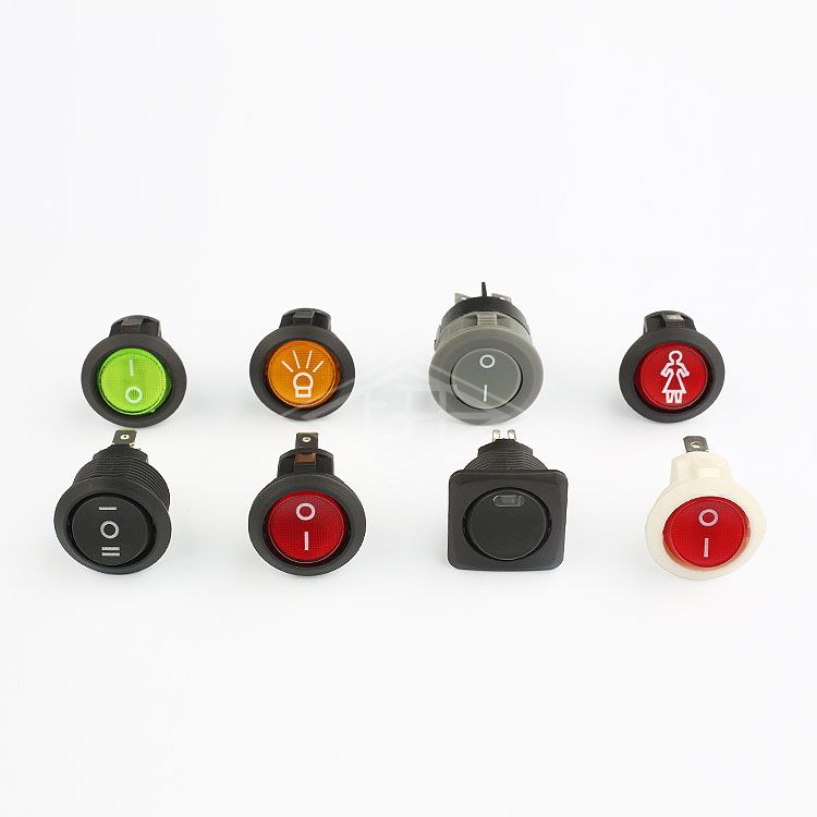 KCD8 SPST illuminated round on off green rocker switch