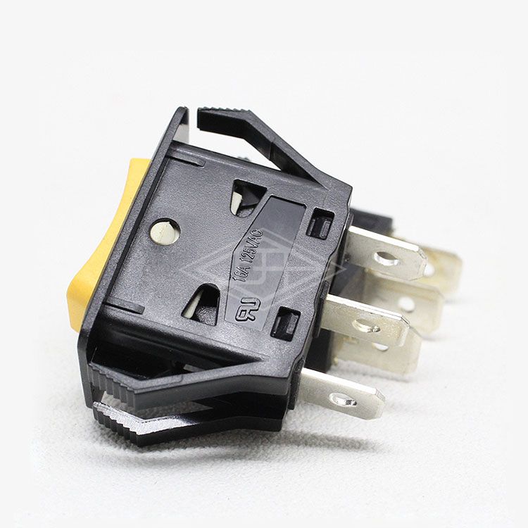 KCD1 yellow Arc-shaped actuator 3 pins SPTT rocker switch