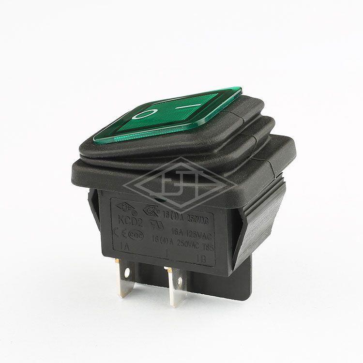 KCD2 DPST 4 pins green illuminated waterproof rocker switch