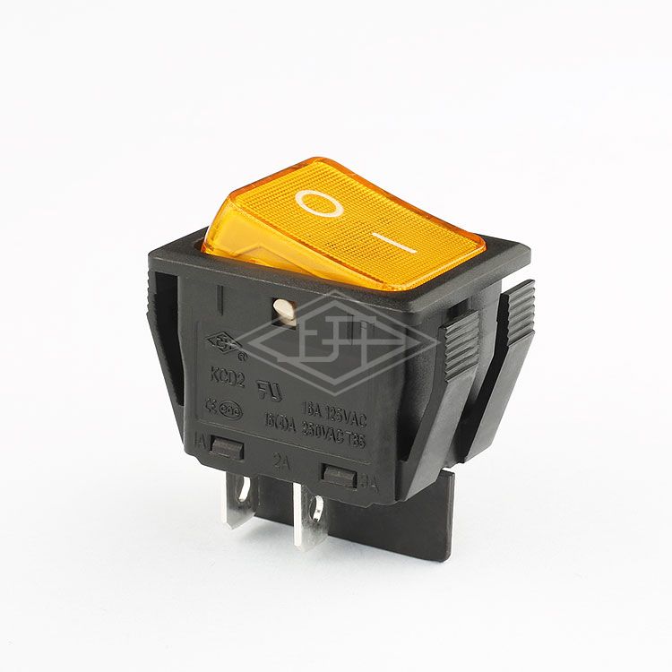 KCD2 DPST 4 pins yellow illuminated waterproof rocker switch