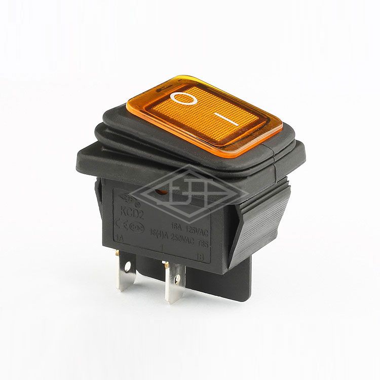 KCD2 DPST 4 pins yellow illuminated waterproof rocker switch