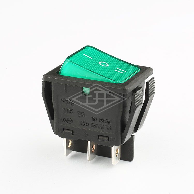 KCD2 DPTT on off on green illuminated waterproof rocker switch