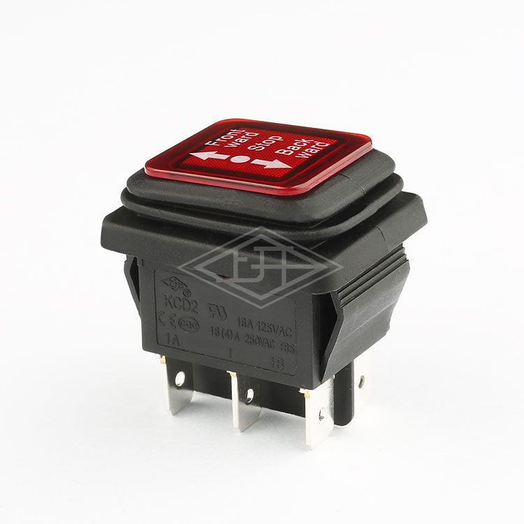 KCD2 DPTT 6 pins red illuminated waterproof rocker switch