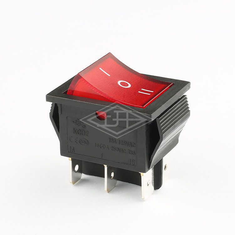 KCD2 red 6 pins on off on DPTT illuminated rocker switch