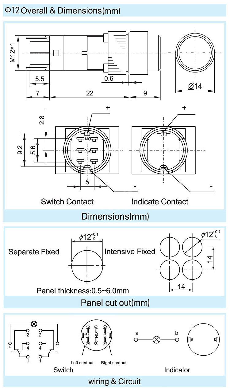 12 volt momentary led mini waterproof 12mm push button switch