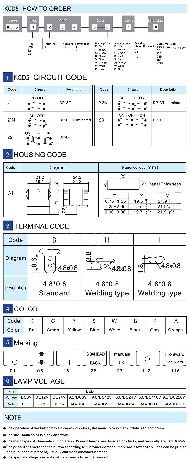 Hot sale red 6a 250v t120 kcd5 on off on illuminated rocker switch