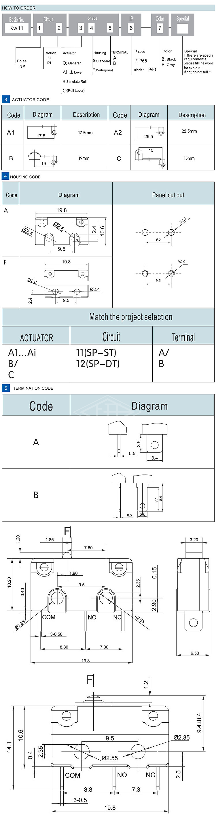 1A 125vac terminal gray limit micro switch