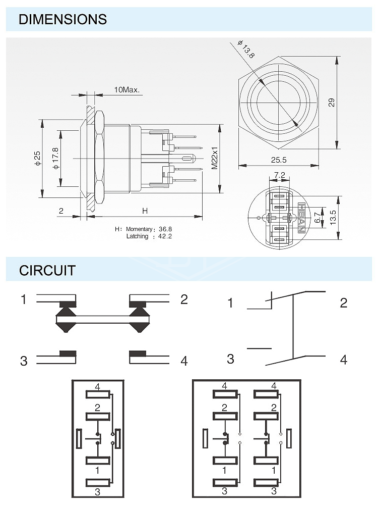 16MM dome button 6Pin screw terminal momentary metal push button switch