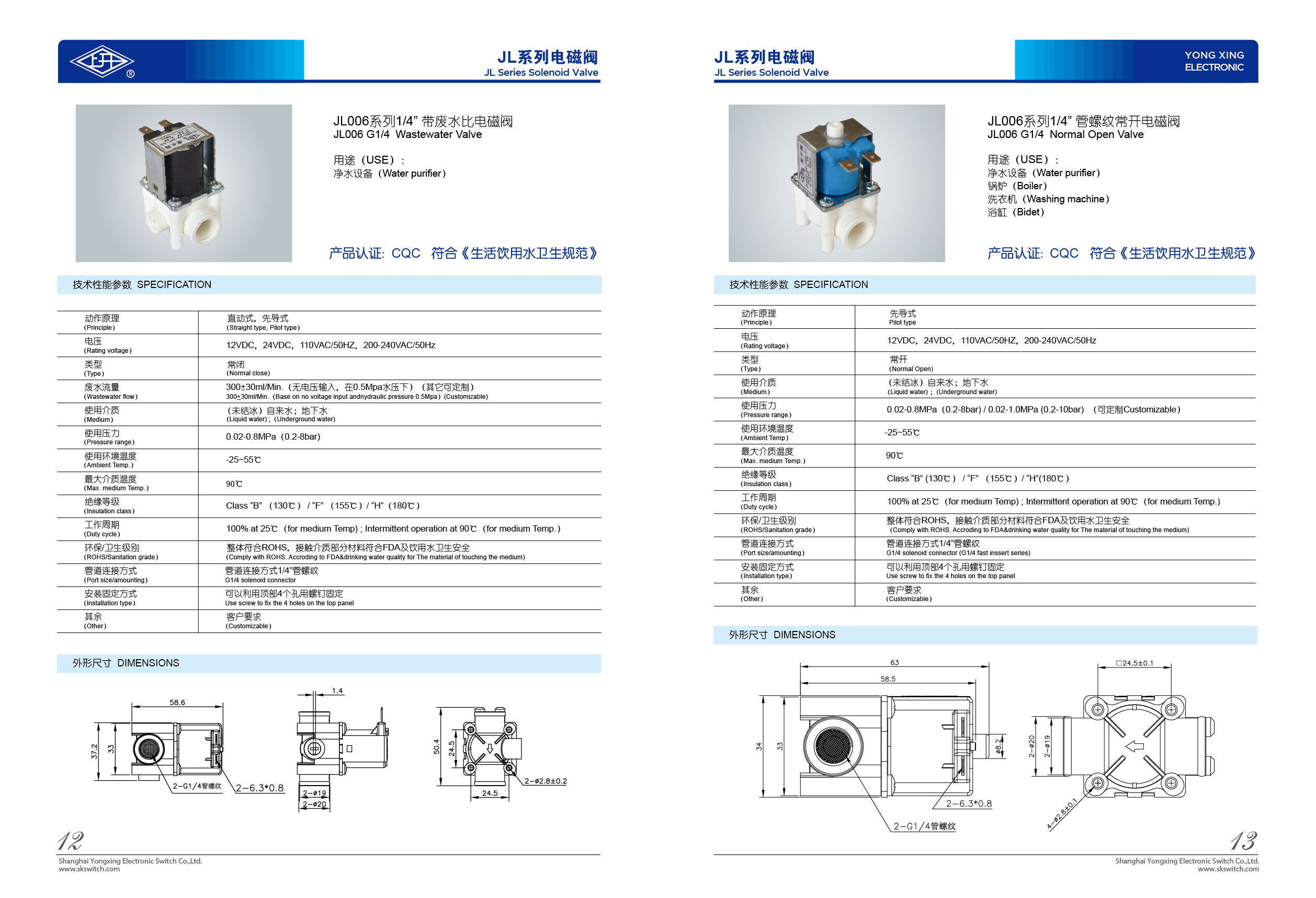 24V/12V/6V Water Solenoid Valve for water purifier