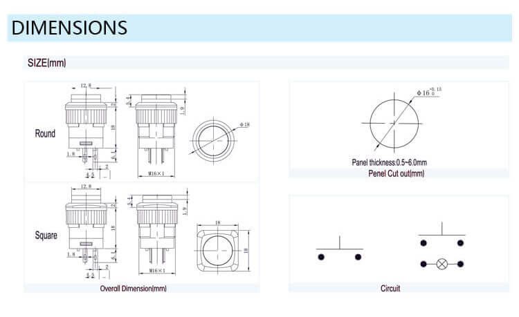 FD16 round 16mm self-locking push button switch