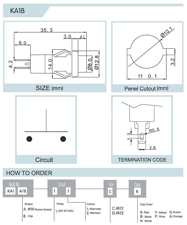 KA1 momentary industrial 12v on-off push button switch