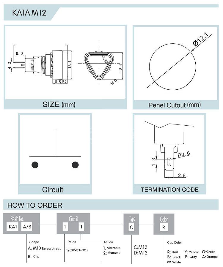 KA1 touch 2 position micro push button switch