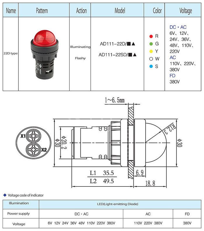 red 22mm 24vdc illuminating or flashy led indicator light pilot lamp