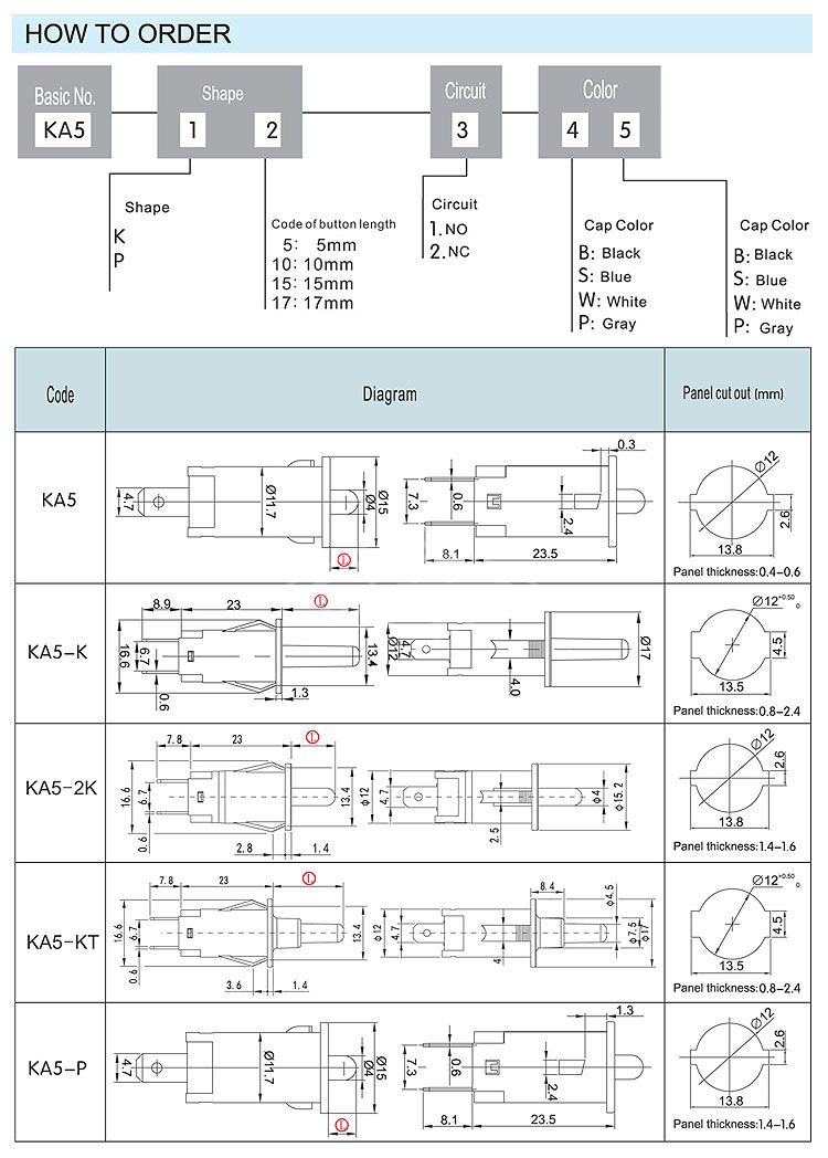 KA5  mining refrigerator door push button switch