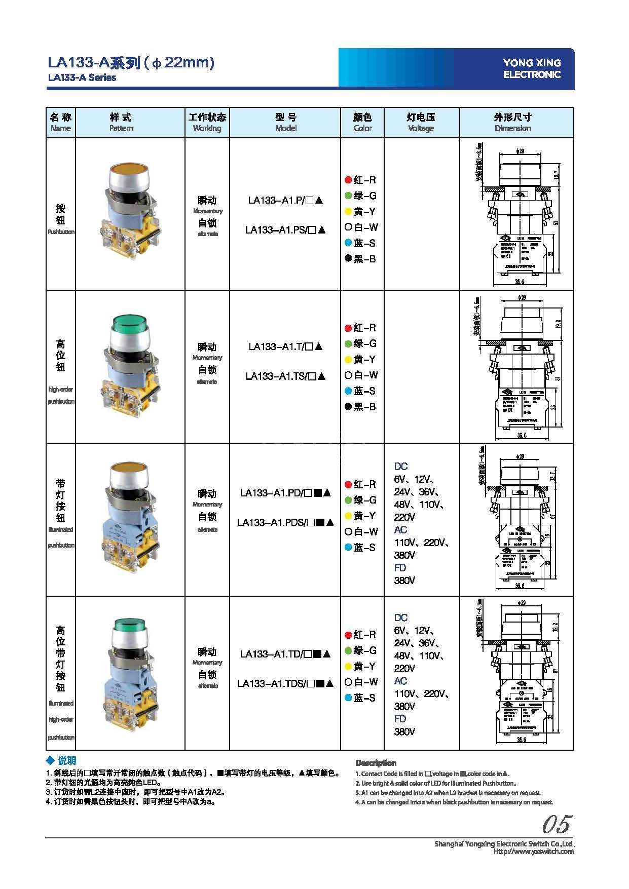 22mm round panel momentary push button switch