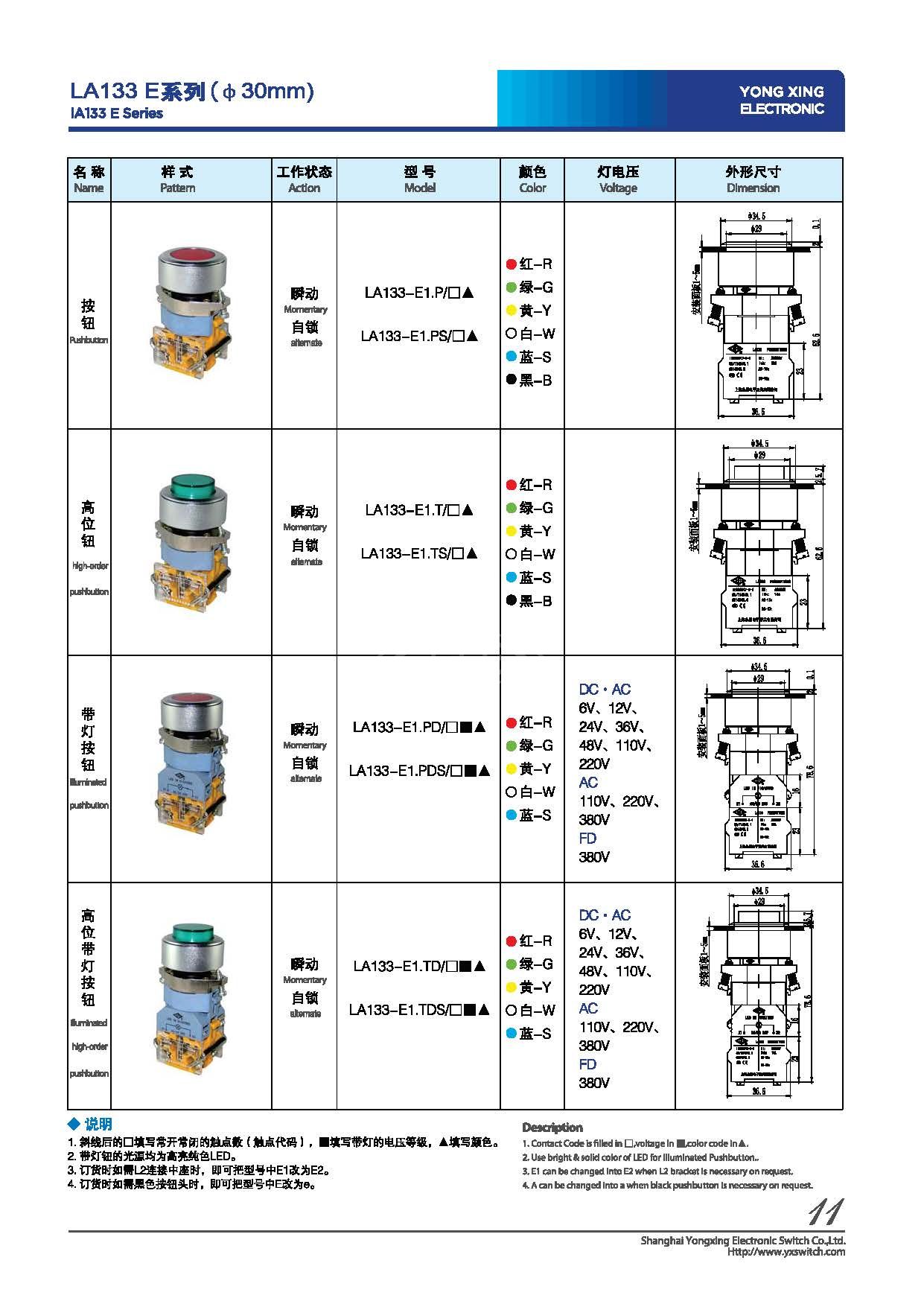 22mm round panel momentary push button switch