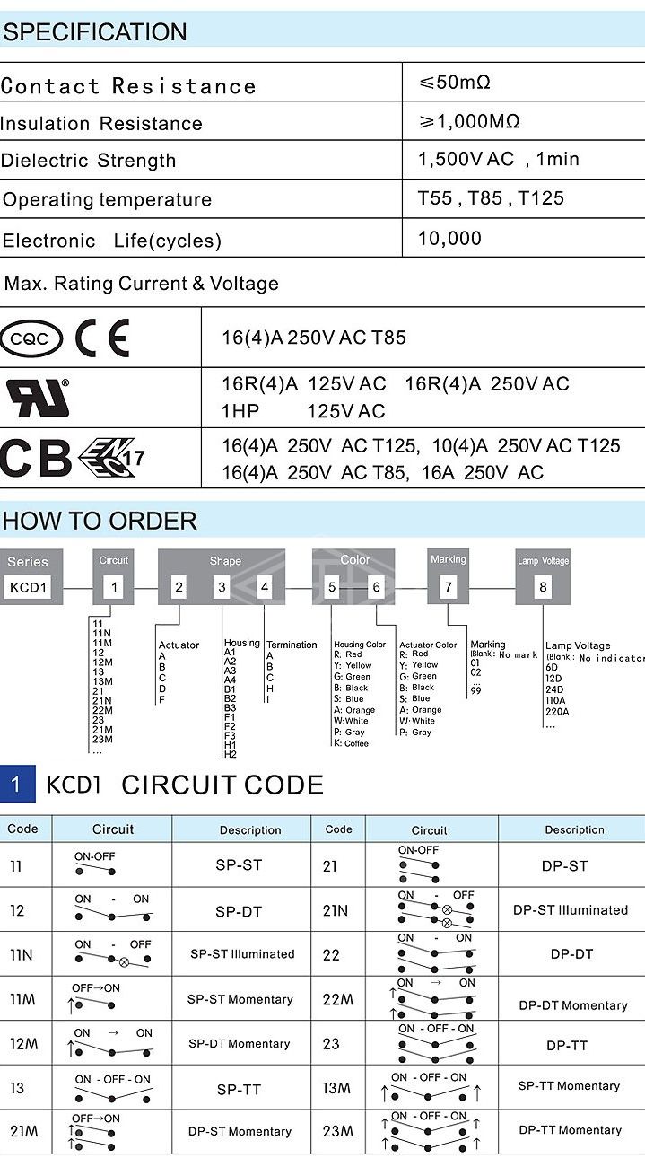 KCD1 DP-DT 6 pins red illuminated  rocker switch