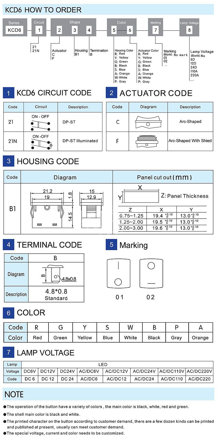 KCD6 4 pins green white on off rocker switch