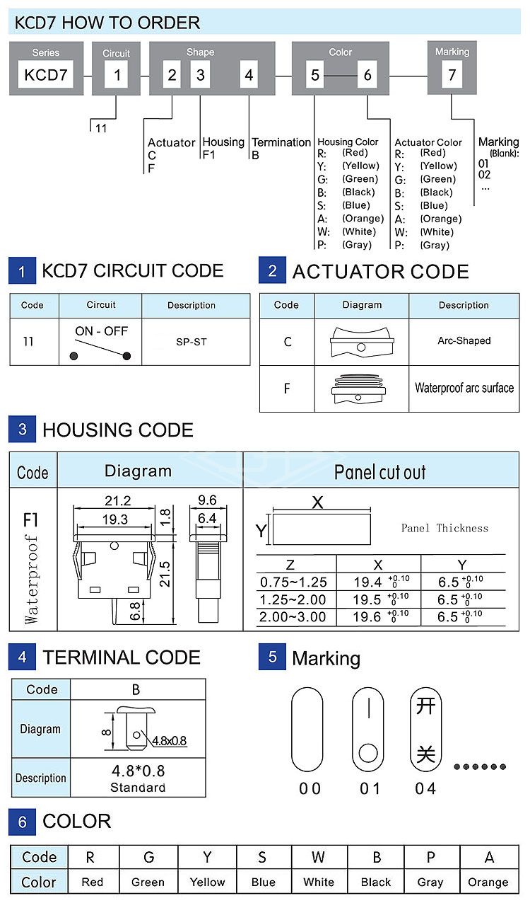 KCD7  2 pins on off waterproof  Rocker Switch