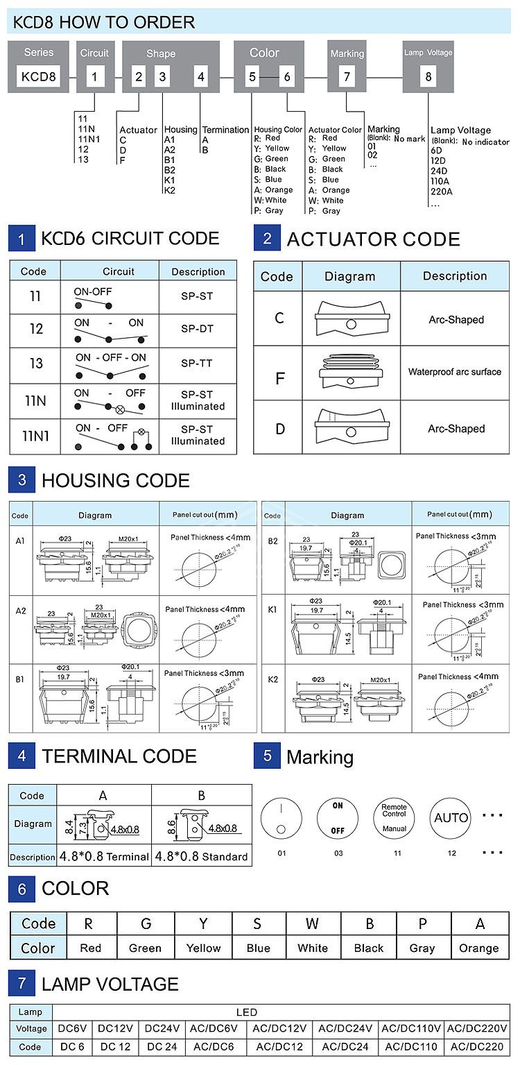 KCD8 3 pins black on off rocker switch