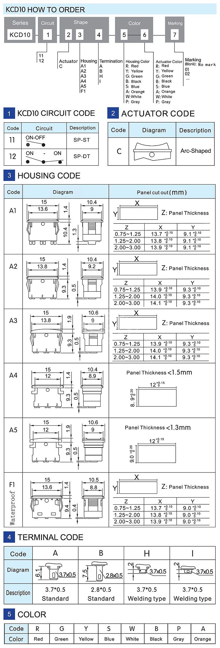 KCD10 2Pin on off sp st black  Rocker Switch