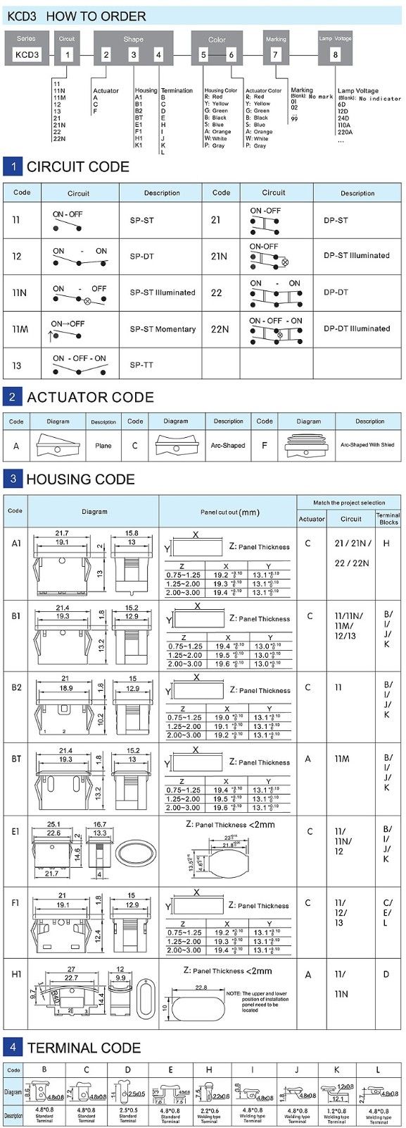 KCD3  SP-ST 2pins 250v white rocker switch